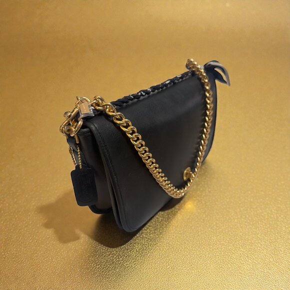 VTG Coach Convertible Clutch 9635 Black Leather Brass 90s Bag USA Tag New Strap - Picture 4 of 16